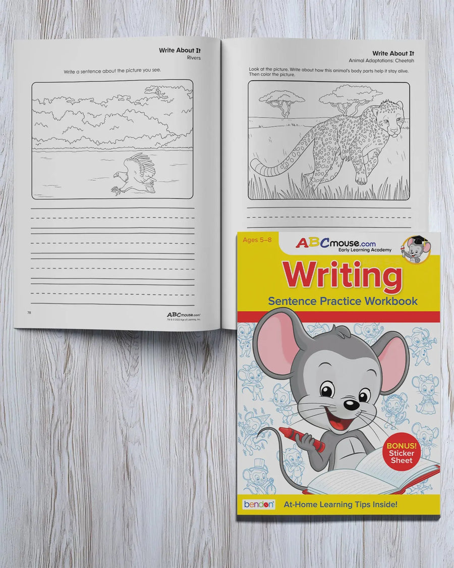 Sentence building and handwriting activity featuring ABCmouse characters