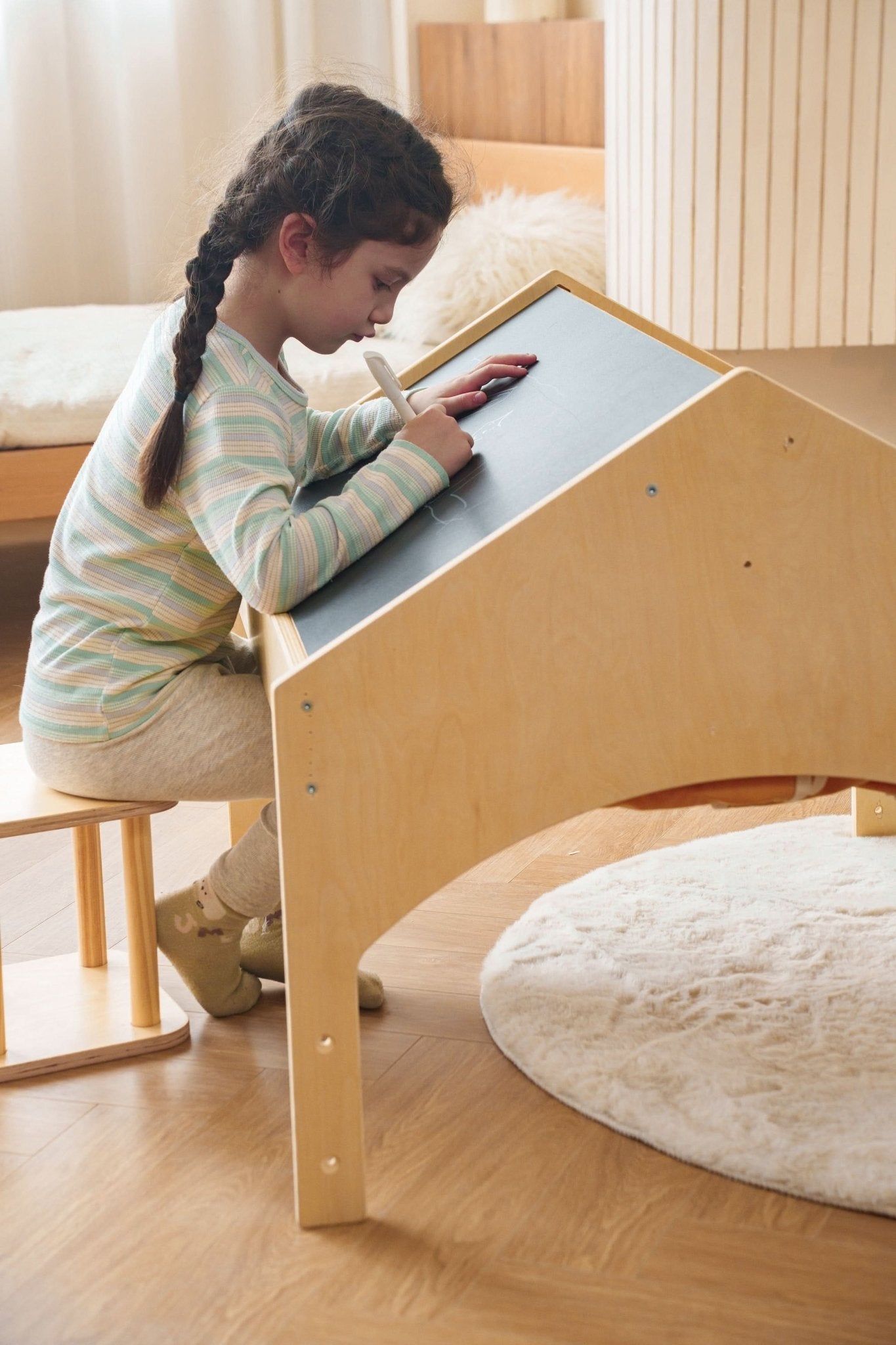 Ash Adjustable Wooden Learning Tent with Kids Desk & Chair – 2 - in - 1 Play & Study Station - ABCmouse