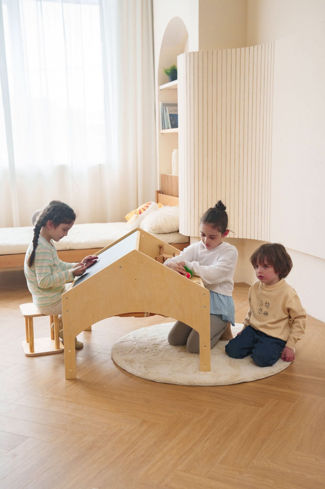 Ash Adjustable Wooden Learning Tent with Kids Desk & Chair – 2 - in - 1 Play & Study Station - ABCmouse