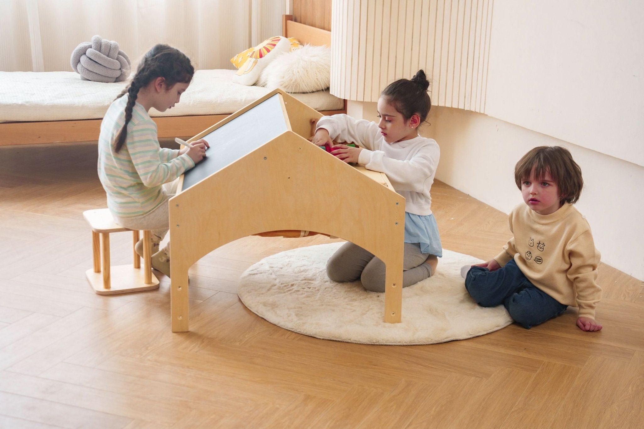 Ash Adjustable Wooden Learning Tent with Kids Desk & Chair – 2 - in - 1 Play & Study Station - ABCmouse