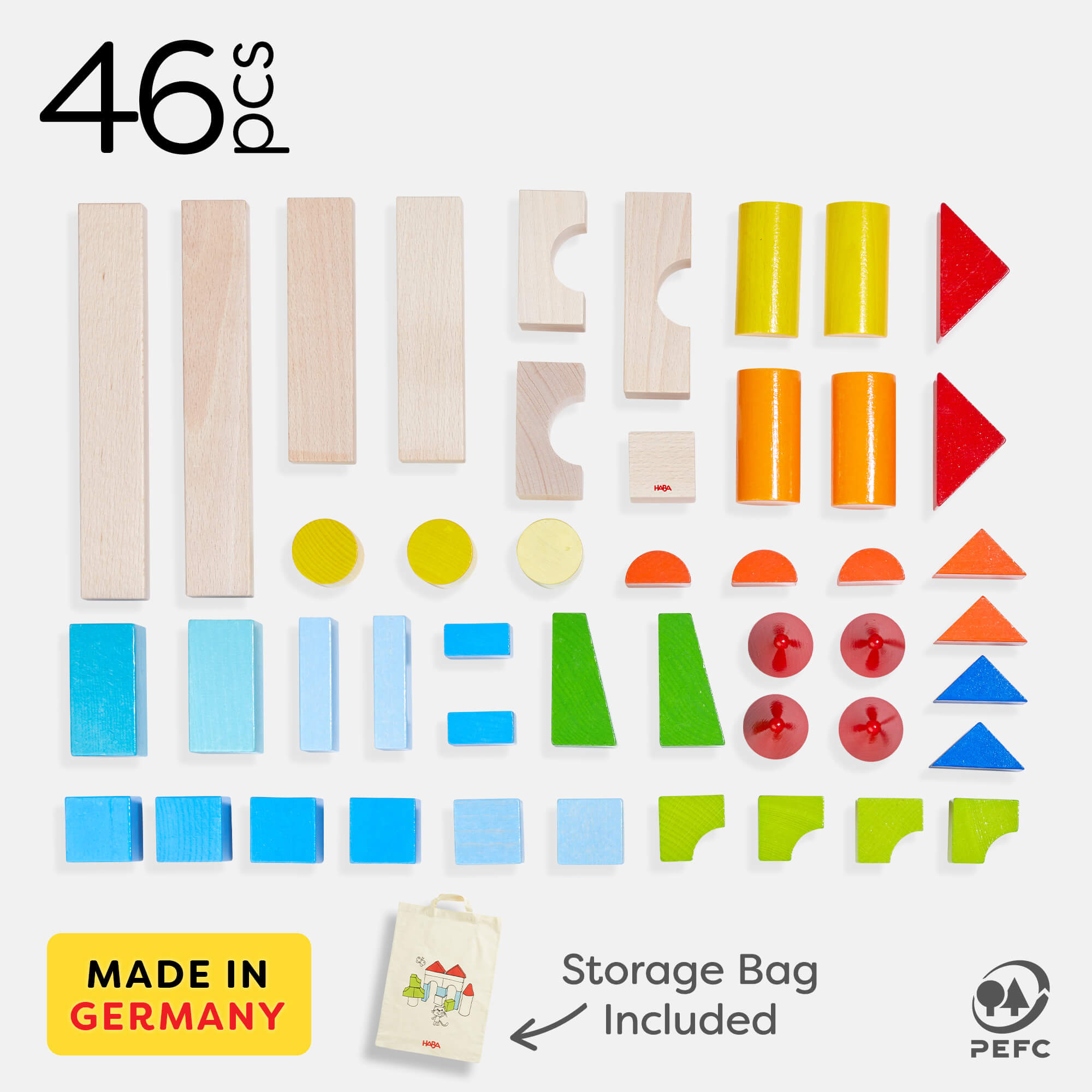 Colored Wooden Building Blocks - 46 Piece Set - ABCmouse