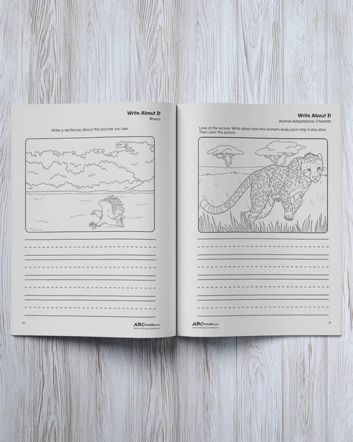 Inside pages of the ABCmouse Sentence Practice workbook