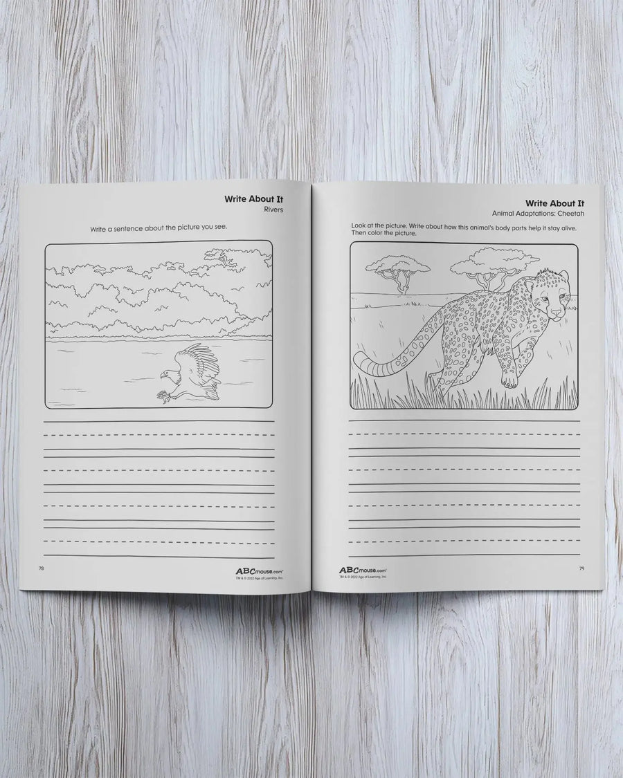 Inside pages of the ABCmouse Sentence Practice workbook