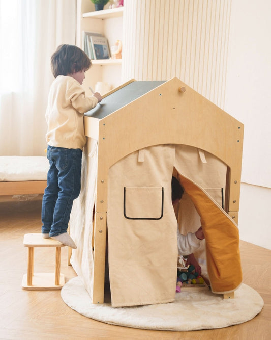 Ash Adjustable Wooden Learning Tent with Kids Desk & Chair – 2 - in - 1 Play & Study Station - ABCmouse