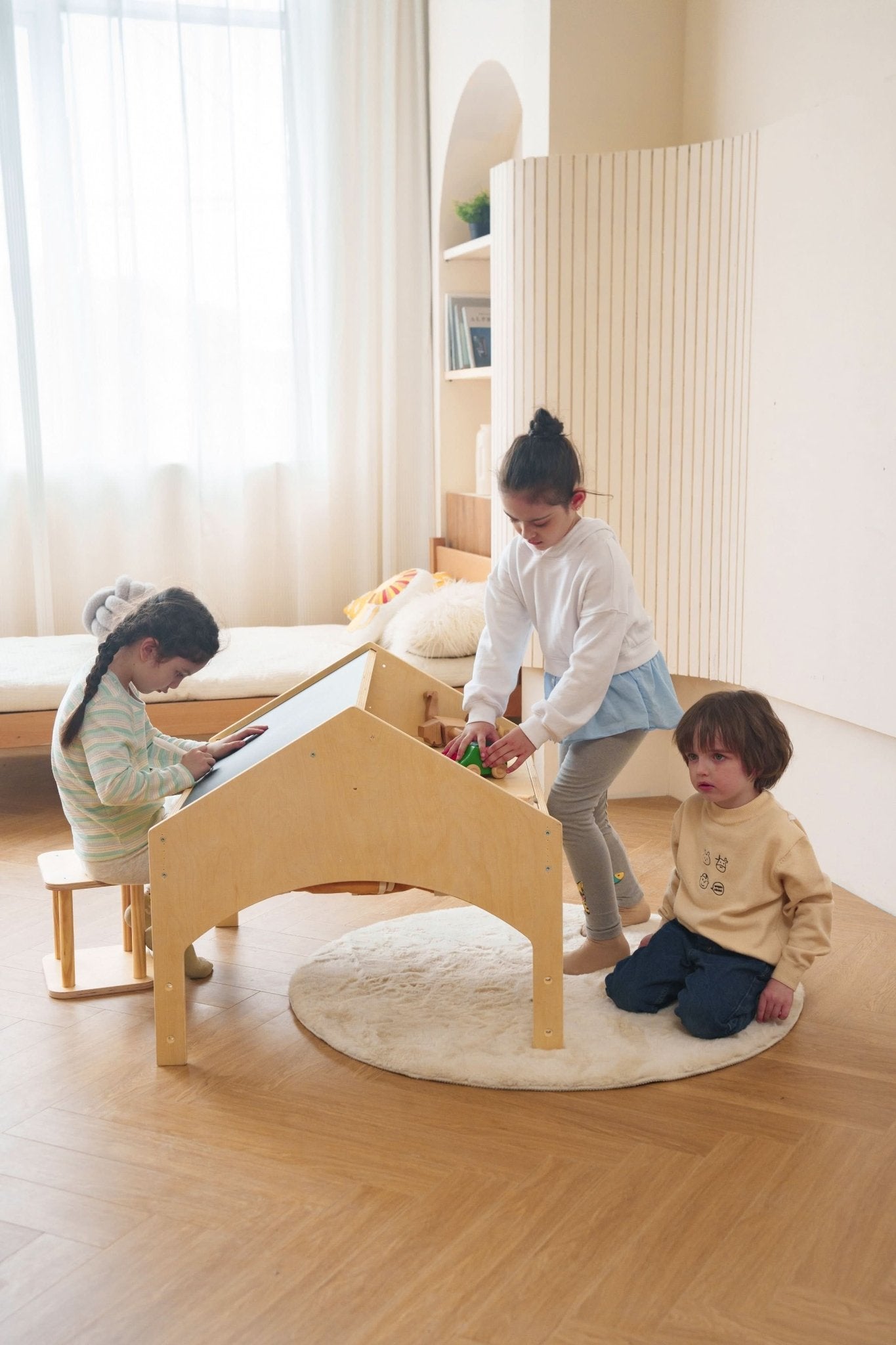 Ash Adjustable Wooden Learning Tent with Kids Desk & Chair – 2 - in - 1 Play & Study Station - ABCmouse