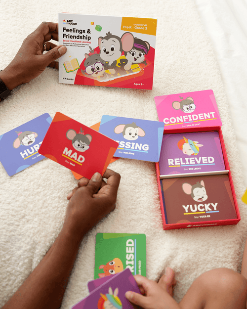 Color-coded emotion family cards from the ABCmouse Feelings & Friendship deck